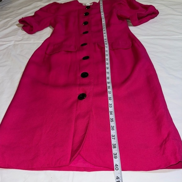 Vintage Hot Pink 80s Dress Button Front Real Vtg Linen - Picture 5 of 11